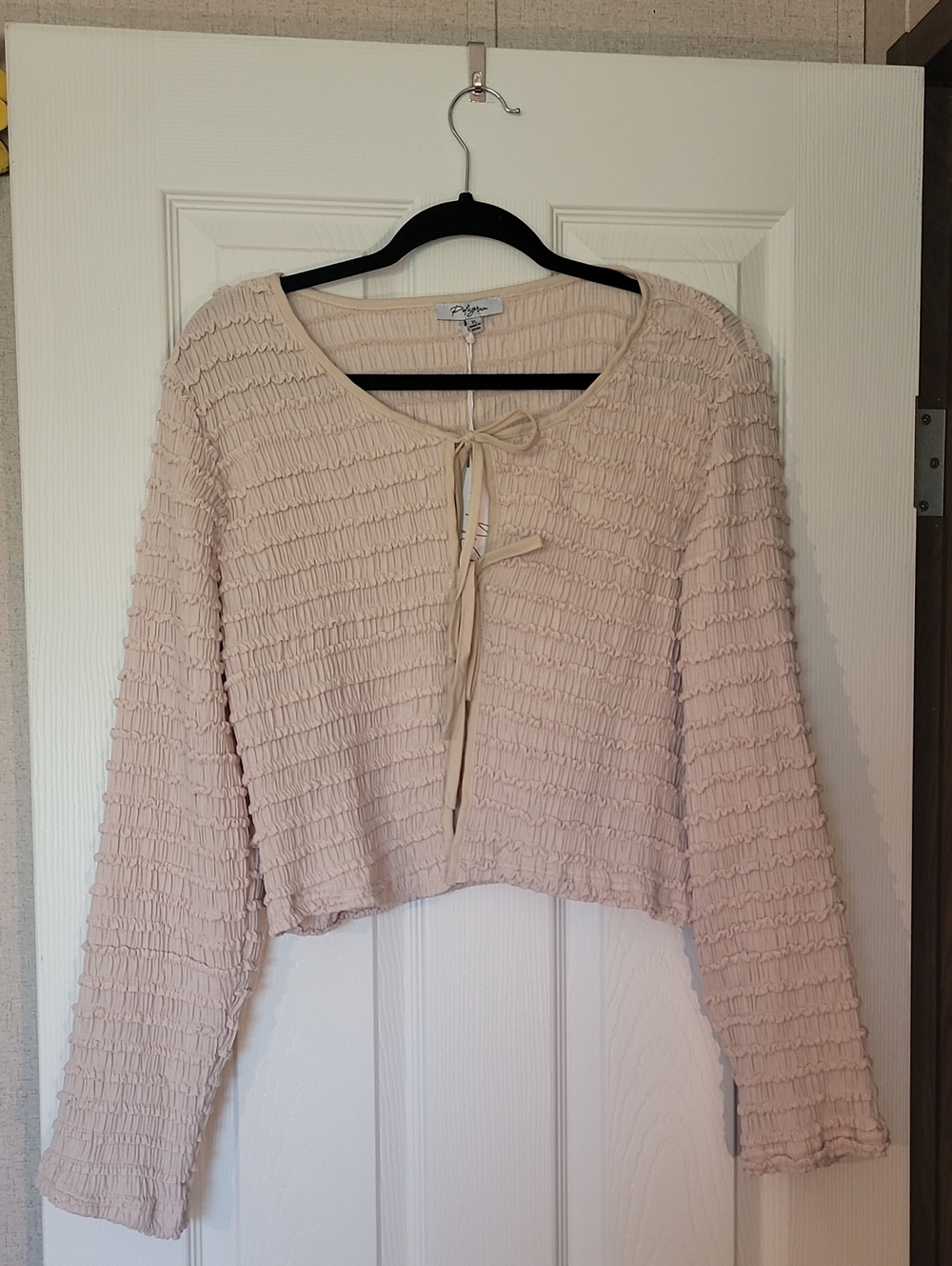Polagram Cream Tie-Front Textured Women's Blouse